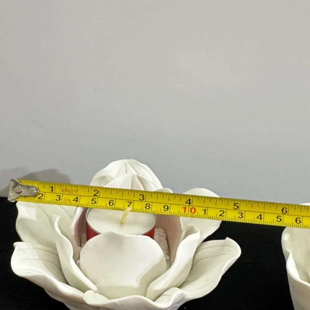 Threshold Tealight Candle Holder Porcelain White Flower Decoration (pair)